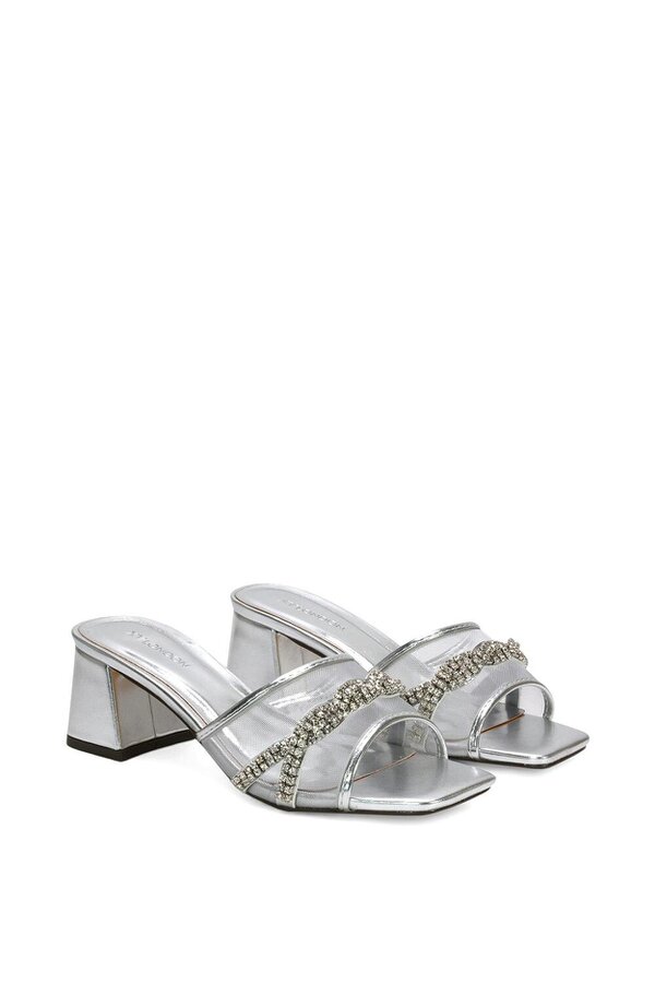 XY LONDON Backless Block Heel Sandals With Crystals and Mesh