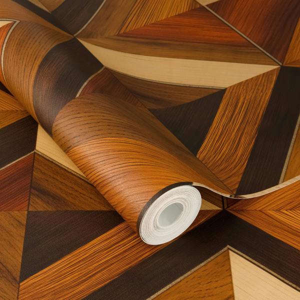 Rasch x Tesa Aurex Art Deco Parquet Self Adhesive Peel and Stick Textured Wallpaper, Orange