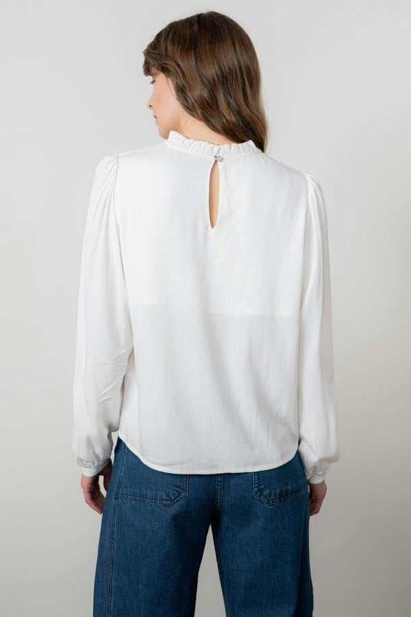 Lily & Me Rosewood Frill High Neck Top White