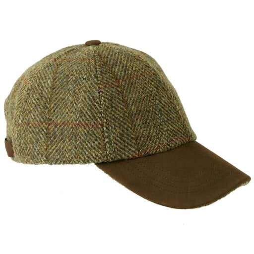 Heather Hats & Accessories Genuine Harris Tweed Baseball Trucker Cap, Cotton Lining, Outdoor Wear, Harvest Olive