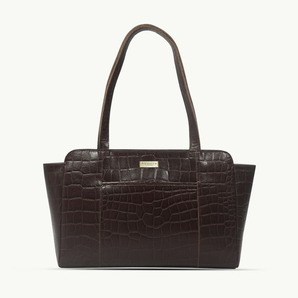 Assots London 'JUDITH' Brown Croc Real Leather Shoulder Bag