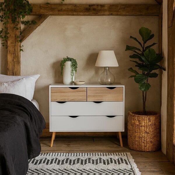 Wyld Haus Sapporo White and Natural Oak Chest 4 Drawers