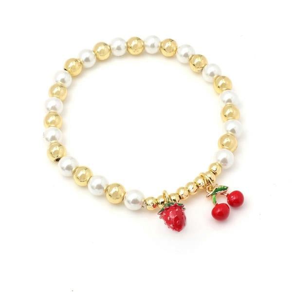 Say It With Children's Red Strawberry & Cherry Mixed Beaded Ball Bracelet
