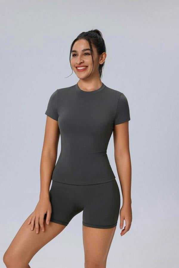 Anniou Short Sleeve Yoga T-Shirt - Gray