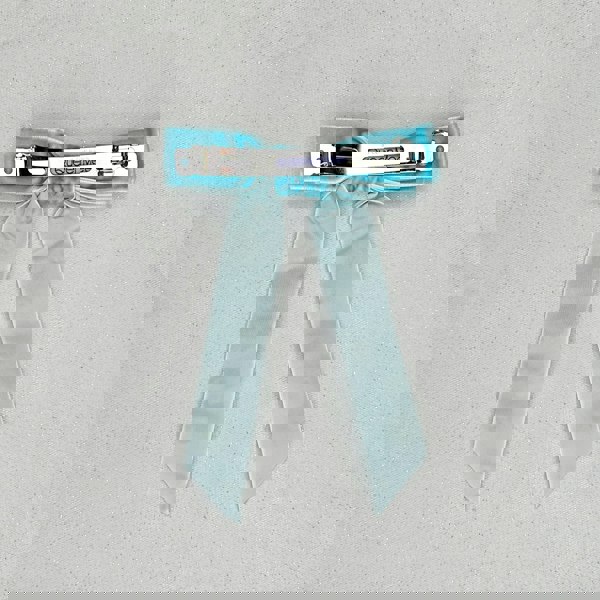 Velvet Bow Hair Clip in Light Blue with Jewels Barrette