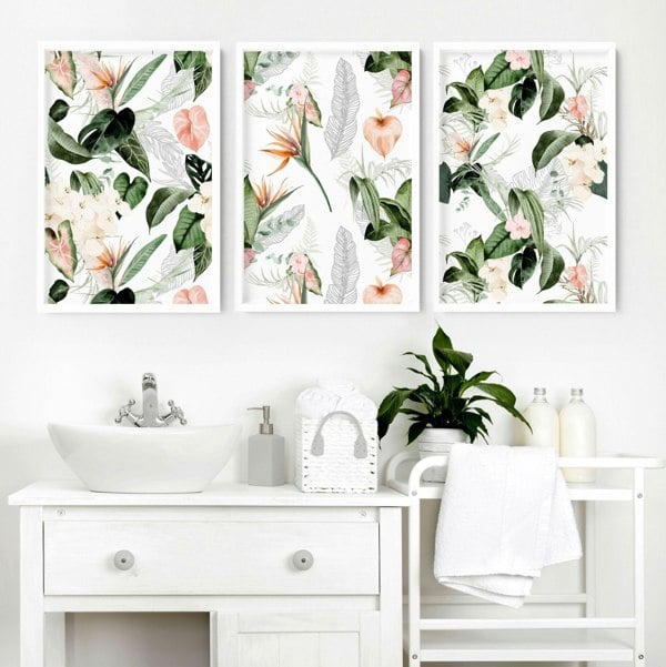 Bathroom wall decorations | set of 3 Tropical wall art