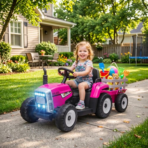 HOMCOM 12V Kids Ride on Tractor with Detachable Trailer for 3-6 Years - Pink
