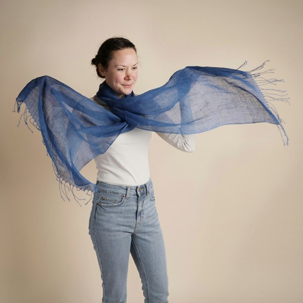 Antonia York Talia | Linen Scarf with Tassels - Cobalt Blue