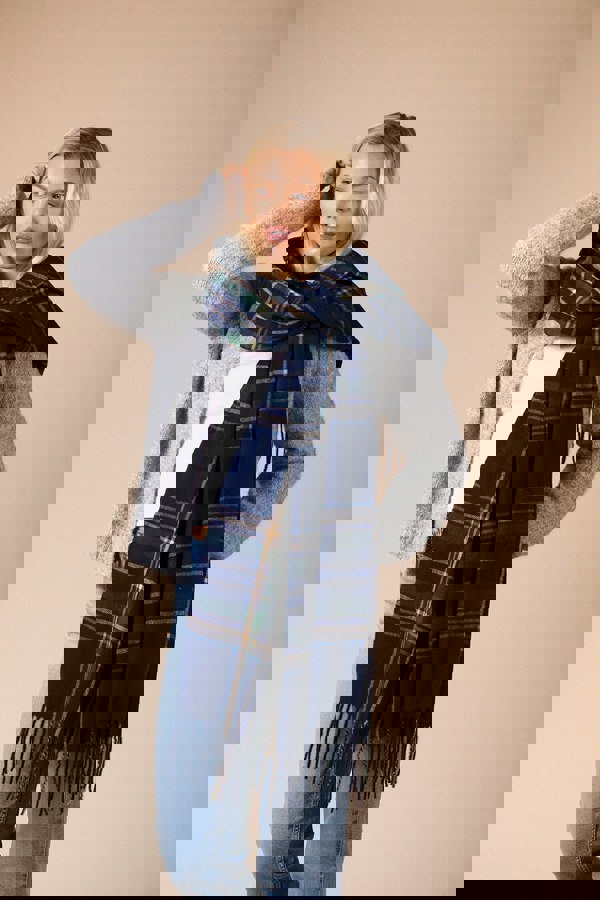 SVNX Tartan Print Scarf In Navy