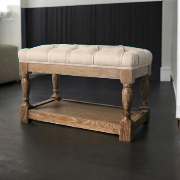 62CM WOODEN FRAME BUTTONED STOOL