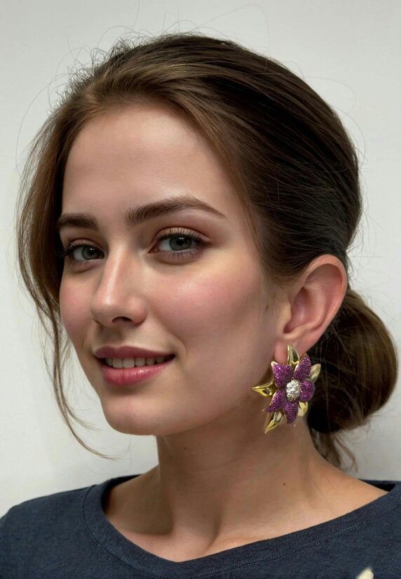 Latelita Marguerite Daisy Flower Large Stud Earrings Ruby Gold
