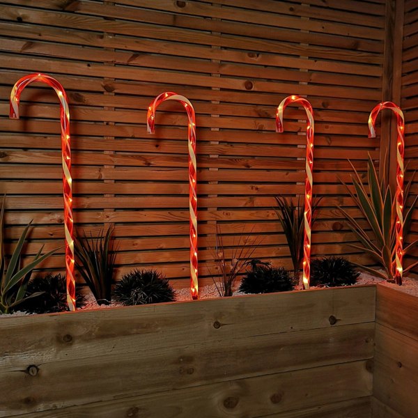 Samuel Alexander Set of 4 XL Light up Red & White Stripe Christmas Candy Cane Garden Stakes with LEDs
