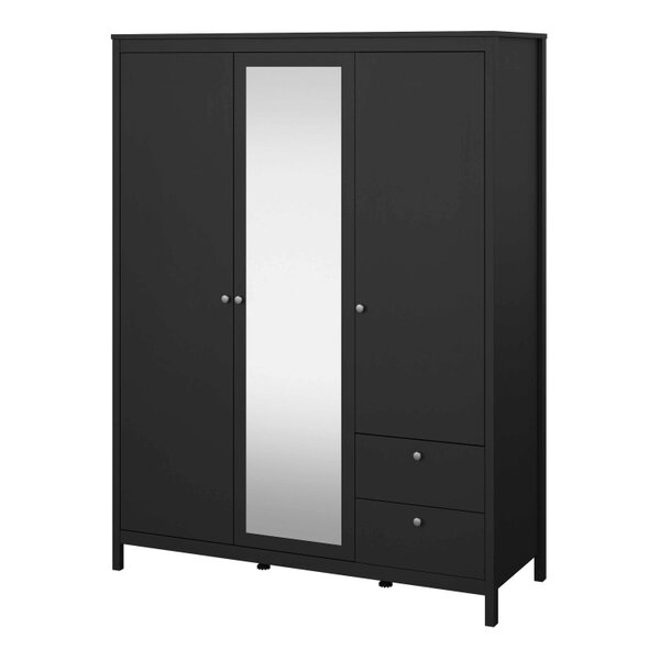 Wyld Haus Gossmere Matt Black Wardrobe 3 Doors 2 Drawers