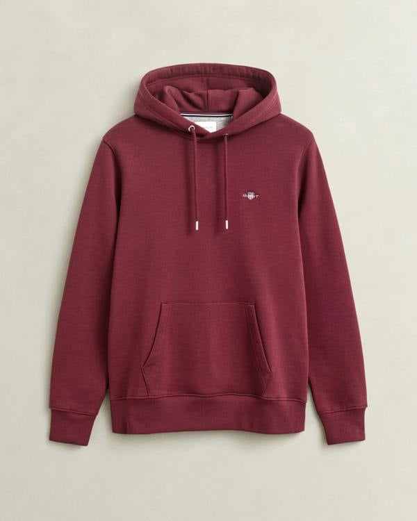 GANT Mens Regular Fit Shield Logo Pullover Hoodie - 676 Deep Grape Wine | CHO | Designer Mens Hoodies