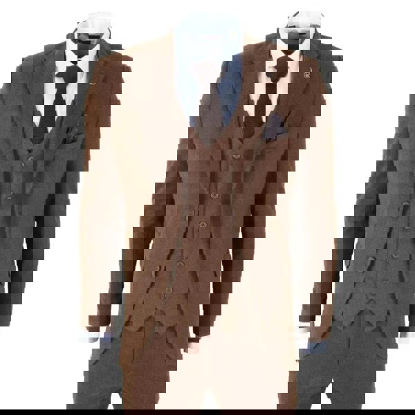 TruClothing IM42 - Men's Brown 3 Piece Tweed Herringbone Suits