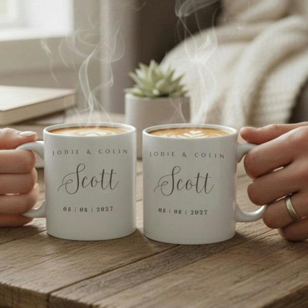 Personalised Surname Wedding Mugs Gift Set
