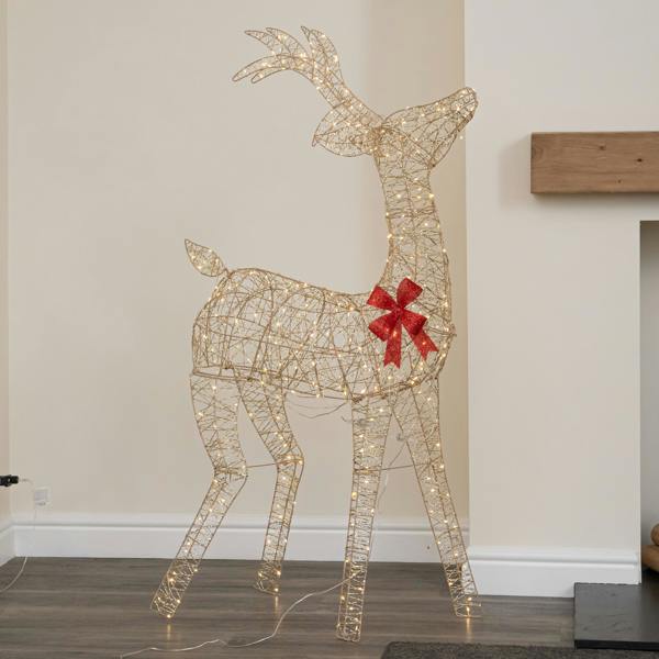 Samuel Alexander 1.3m Light up Gold Twist Christmas Standing Reindeer with 300 Warm White LEDs