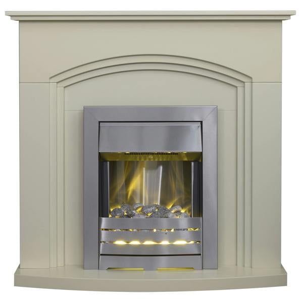 Adam Truro Fireplace in Cream with Helios Electric Fire in Brushed Steel,  41 Inch