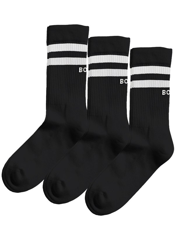 Bjorn Borg 3-Pack Striped Logo Sports Socks, Black