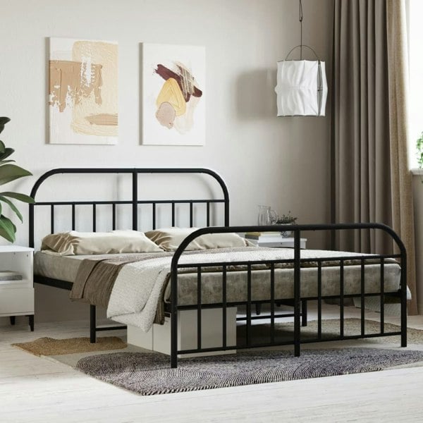 Berkfield Metal Bed Frame with Headboard and Footboard Black 140x200 cm