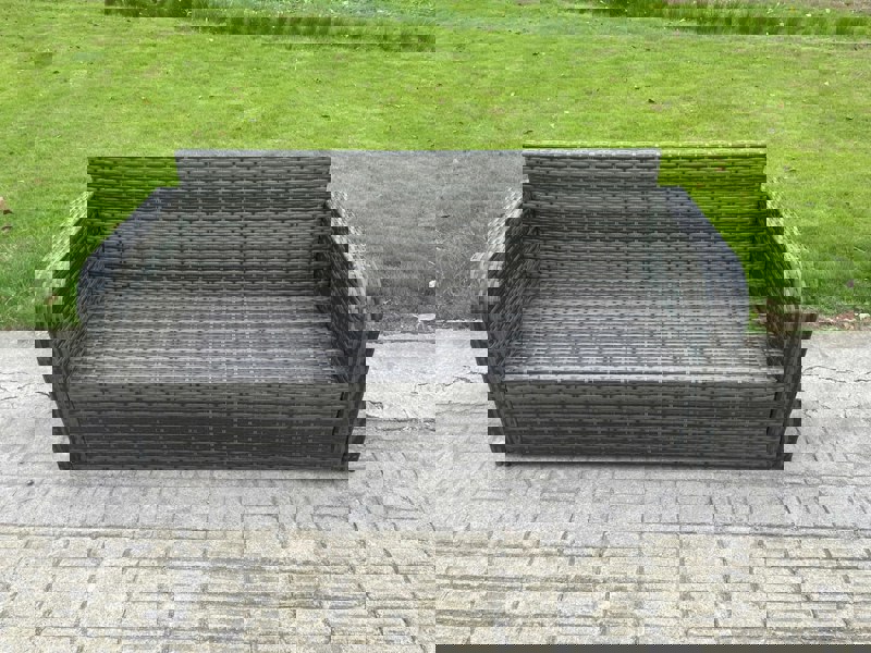 Fimous Indoor Outdoor Rattan Garden Furniture 6 Seater Set Table Sofa Chair Patio Conservatory with Grey Cushions