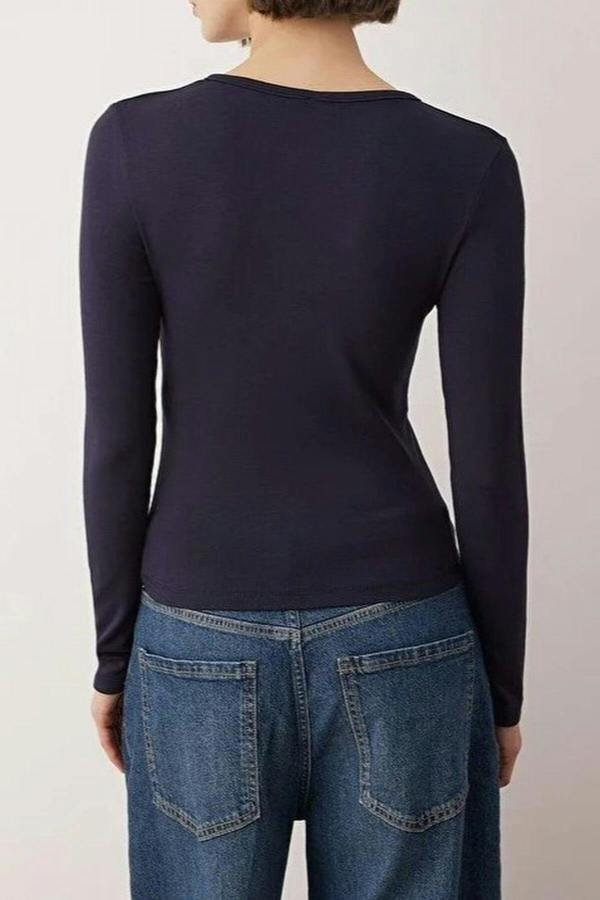 WOVCOR Crew Neck Buttoned Knitted Blouse
