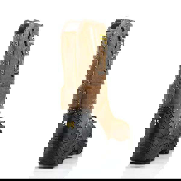 Buckbootz BSH010 Buckshot Mens Rigger Pull On Steel Safety Boots, brown leather work boot with black rubber sole and steel toe cap, showcasing durability and safety for industrial environments.