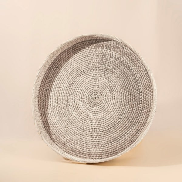 Coastal villa Homeware Large Round Wicker Tray with Handles