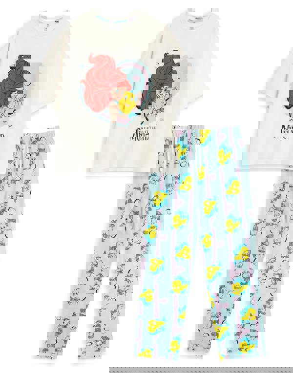 Disney Womens Beige The Little Mermaid Short Sleeve Long Leg Pyjama Set