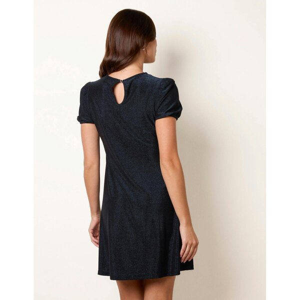 Blue Vanilla Metallic Puff Sleeve Swing Dress