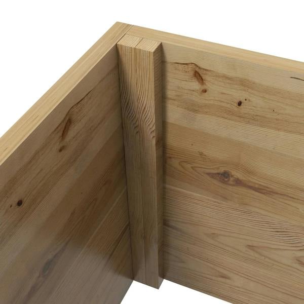 Natural wood planter box interior with visible grain and open side panel
