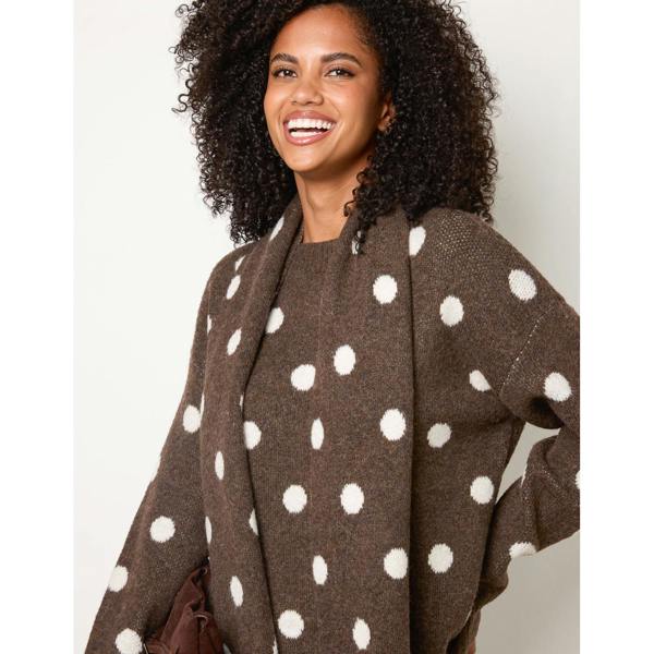 Blue Vanilla Polka Dot Knit Jumper With Scarf