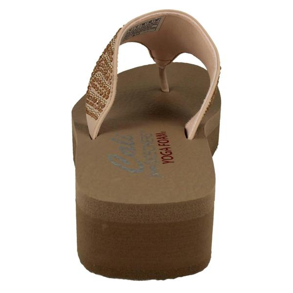 Skechers Ladies Skechers Toe Post Platform Wedge Sandals Stone Candy 31614