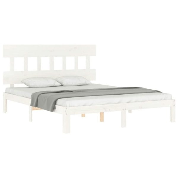 Berkfield Bed Frame with Headboard White King Size Solid Wood