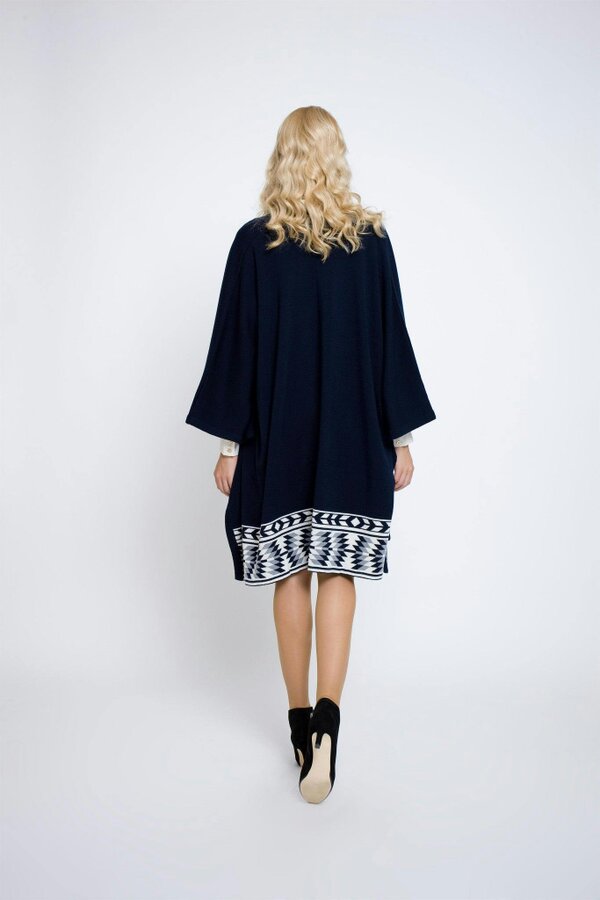 Ivana knitted merino wool cape with geometric border