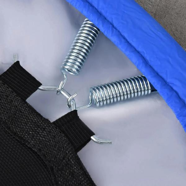 Trampoline springs with black edge fabric and blue safety-pad border