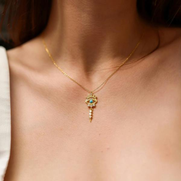 Spero London Turquoise Evil Eye Eyelash Drop Sterling Silver Necklace