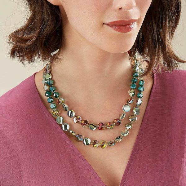 Pia Crystal Layered Necklace, Peach & Green Gold-Plated Cascade