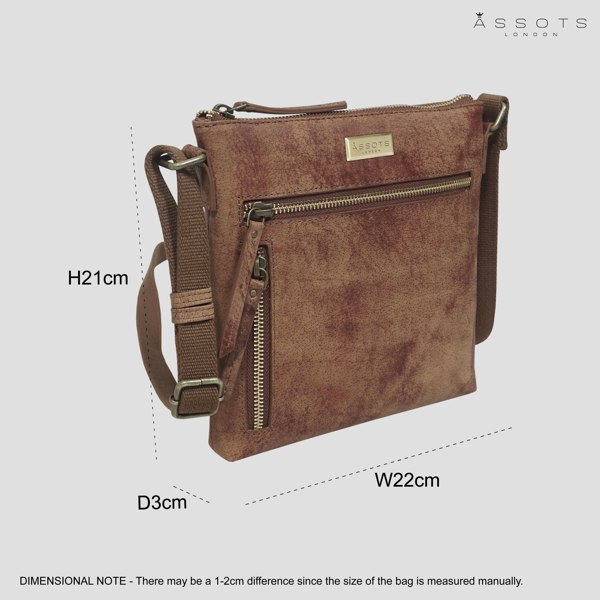Assots London 'RUE' Distressed Tan Real Leather Crossbody Bag