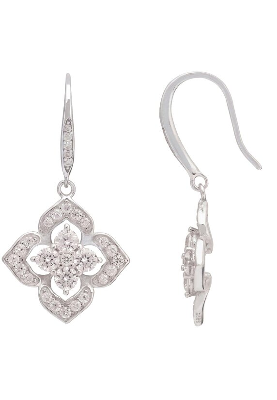 Latelita Pointed Cz Clover Flower Drop Earrings Silver