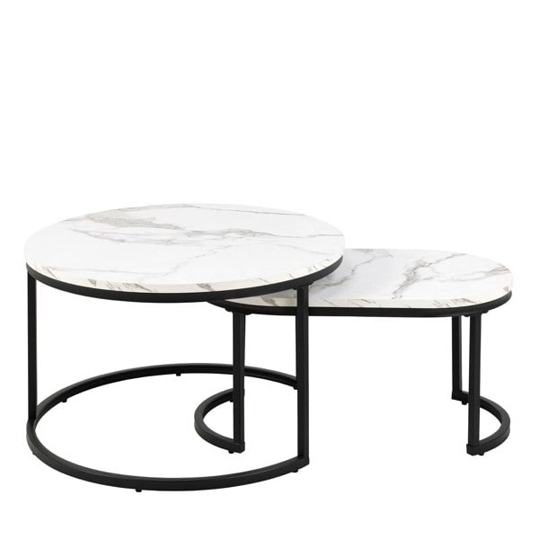 Furniture To Go Spiro Coffee Table Set with White Marble Melamine Top & Black Legs