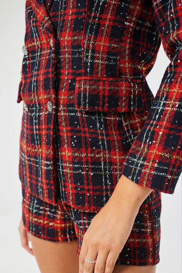 LuvForever Red Check Tweed Short Pant Suit