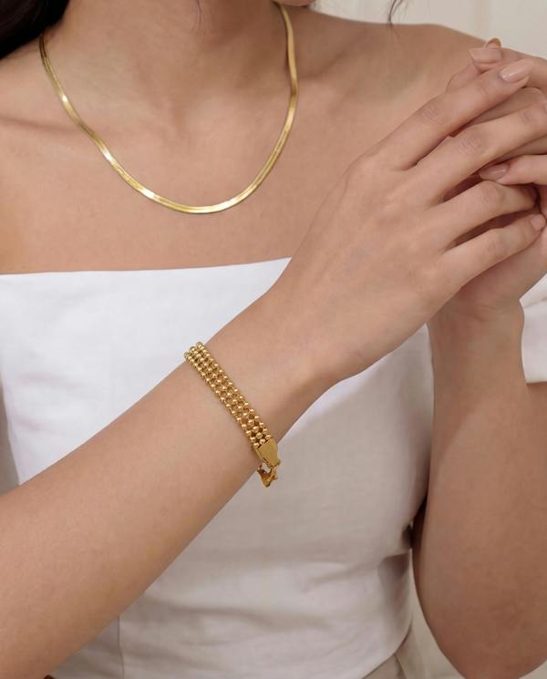 Elk & Bloom Triple Beaded Satellite Chain 14K Gold Link Bracelet