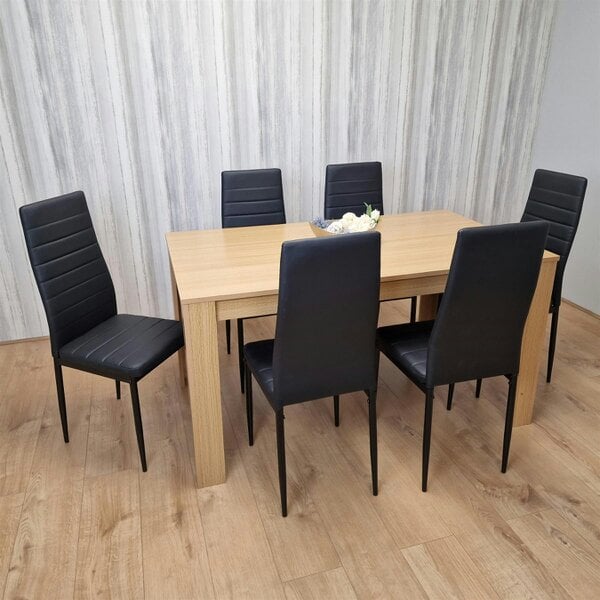 Kosy Koala Dining Set of 6 Dining Table and 6 Black Faux Leather Chairs Dining Room Furniture
