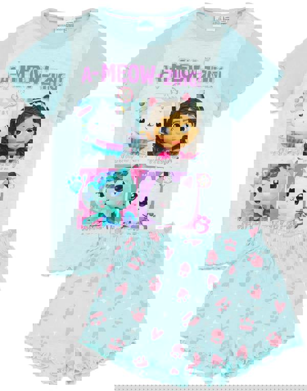 Gabby's Dollhouse Girls Blue A-Meow-Zing! Text And Characters Short Sleeve Short Leg Pyjama Set