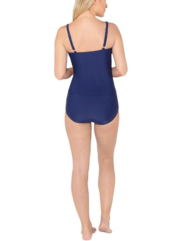 Navy & Red Polka Dot Ruched Front Tankini Top Back