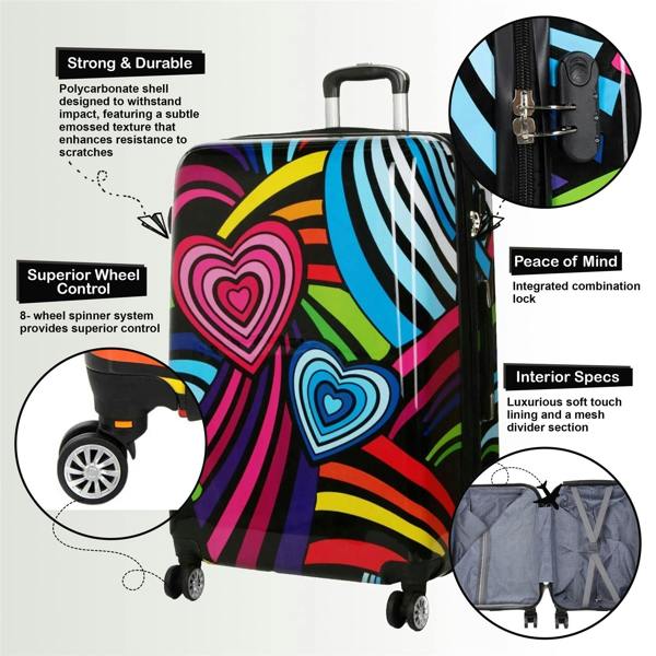 Infinity Luggage Hard Shell Printed Cabin Suitcase 35 x 23.5 x 56 cm Luggage Suitable for Easyjet, Ryanair, Wizzair