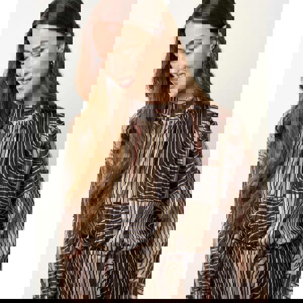 Blue Vanilla Geometric High Neck Pleated Dress