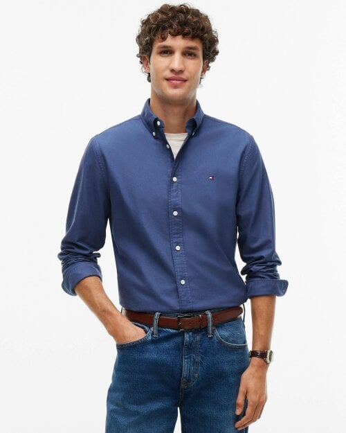 Tommy Hilfiger Solid Heritage Mens Long Sleeve Oxford Shirt - Aegean Sea