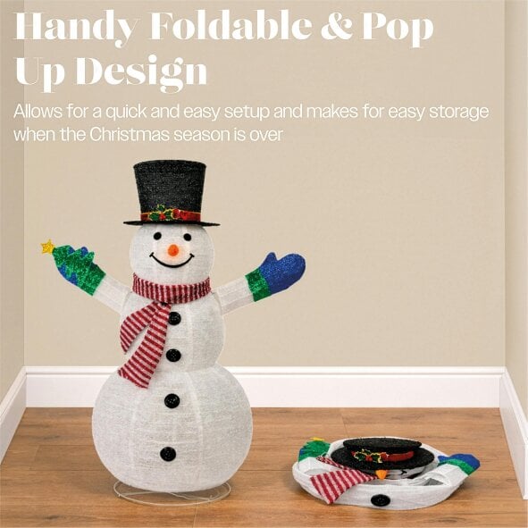 Scotts of Stow Xmas Haus 120cm Warm White LED Fold Snowman with Flash Outdoor Decoration with Flash Timer
